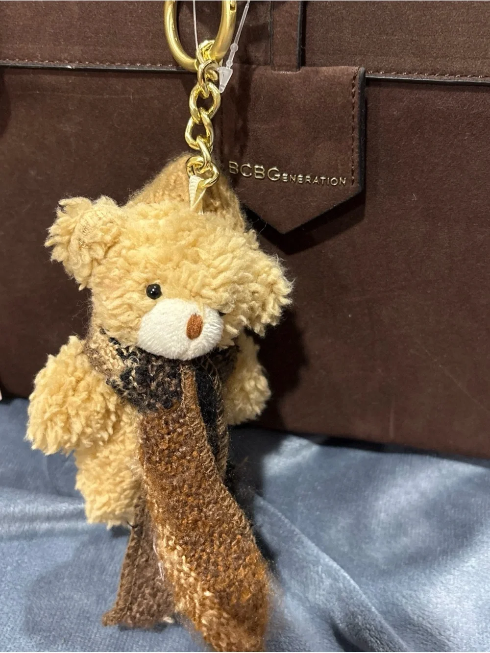 BCBGeneration Brown Suede Dome Satchel with Teddy Charm